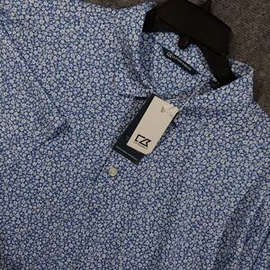 Cutter & Buck Shirt Mens XL Blue Pike Eco Flora Print Polo Golf Stretch Milagro